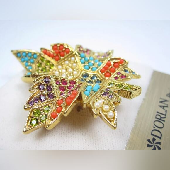 New D'Orlan Gold Plated Brooch with Swarovski Crystals and Sandstones - 0066 - Picture 2 of 4